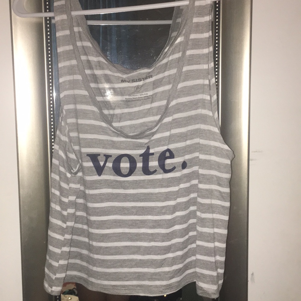 VOTE grey and white striped cotton tank
